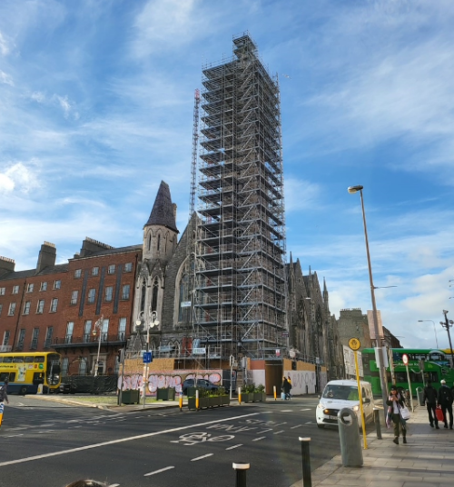 Building with scaffolding.